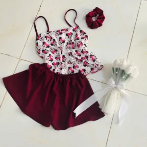 ست ۳ تیکه (تاپ + شلوارک + کش مو) مدل «میکی‌ماوس فانتزی»